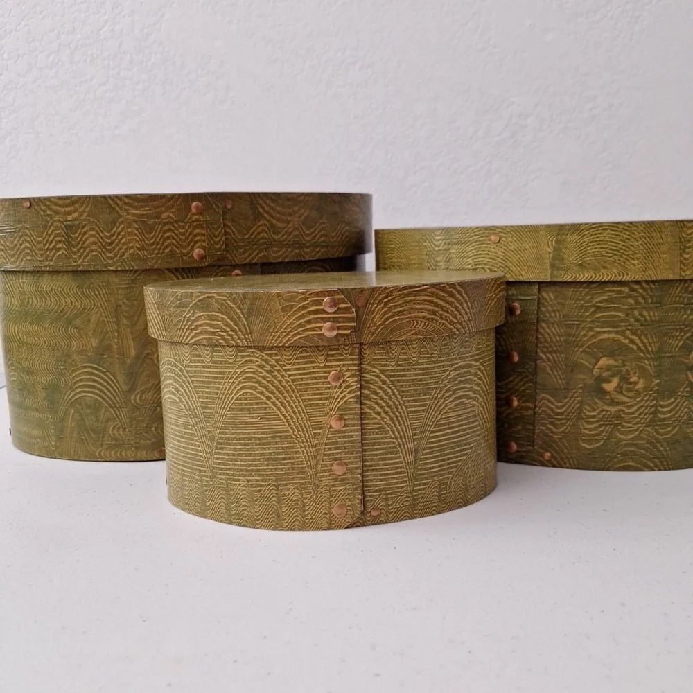 Set Of 3 Nesting Early Antique Thick Walled Solid Wood Pantry Box Mint Condition
